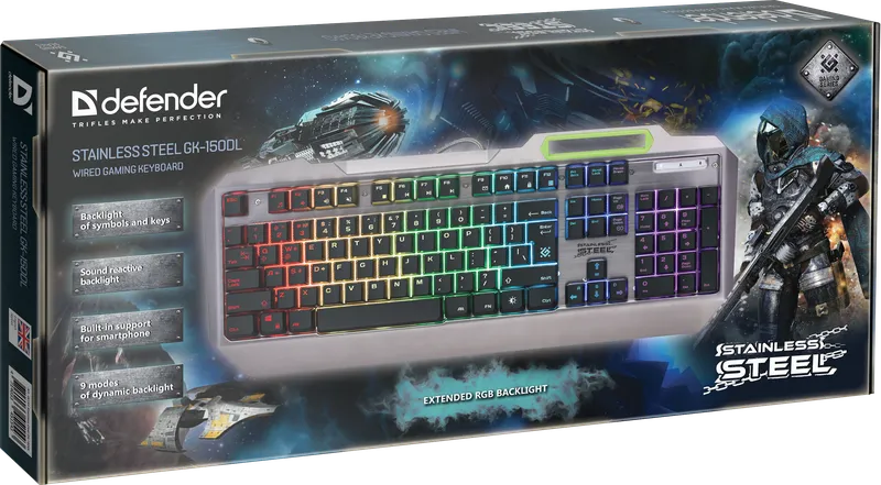 Defender - Wired gaming keyboard Stainless steel GK-150DL