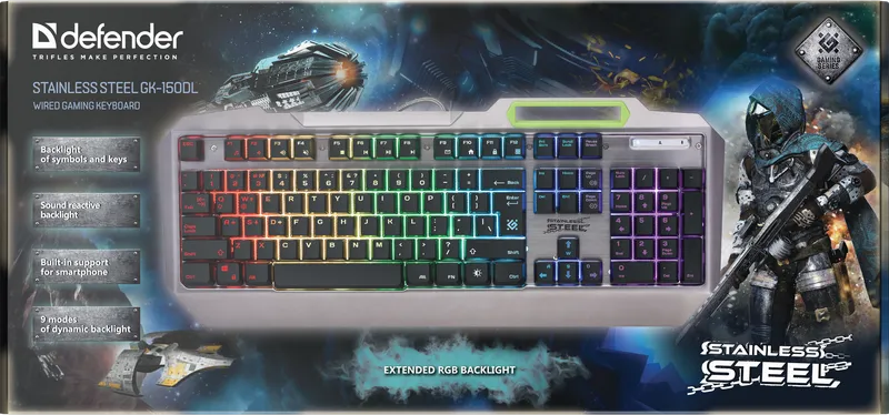 Defender - Wired gaming keyboard Stainless steel GK-150DL