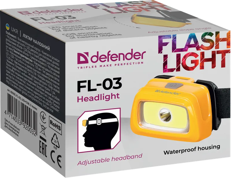 Defender - Headlight FL-03, LED+COB, 3 modes